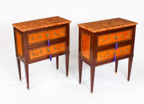 Antique Pair Satinwood Bedside Commodes Cabinets Chests 19th C
