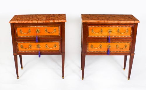 fig 1. Antique Pair Satinwood Bedside Commodes Cabinets Chests 19th C
