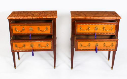 fig 6. Antique Pair Satinwood Bedside Commodes Cabinets Chests 19th C
