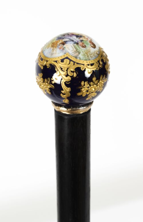 fig 2. Antique Ladies Walking Cane Stick with Sevres Porcelain Handle 19th C
