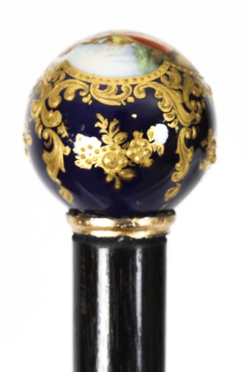 fig 4. Antique Ladies Walking Cane Stick with Sevres Porcelain Handle 19th C
