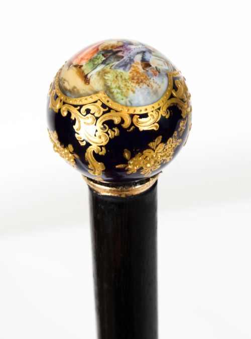 fig 5. Antique Ladies Walking Cane Stick with Sevres Porcelain Handle 19th C

