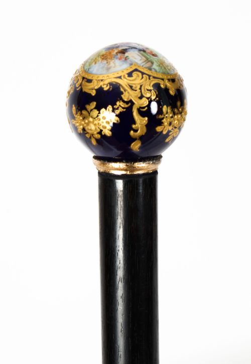 fig 7. Antique Ladies Walking Cane Stick with Sevres Porcelain Handle 19th C

