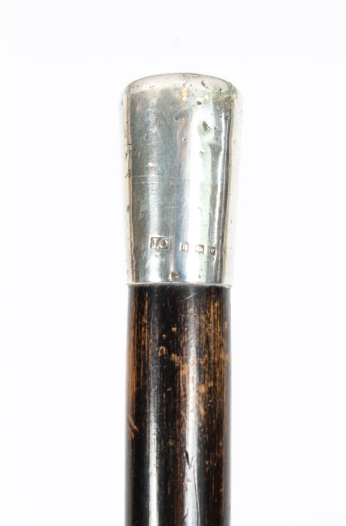 fig 1. Antique Silver & Ebonised Walking Stick Cane John Coakley Dated 1870