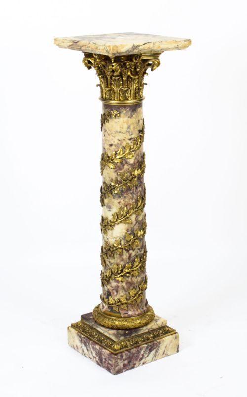 Antique French Serpentine Marmo Viola Ormolu Marble Pedestal 19th C
