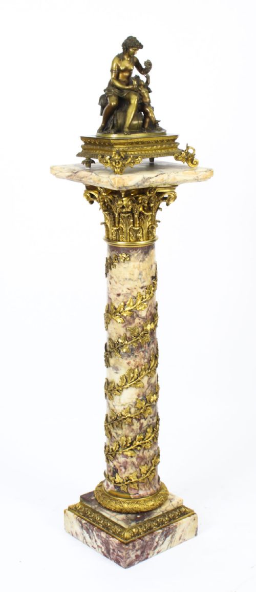 fig 1. Antique French Serpentine Marmo Viola Ormolu Marble Pedestal 19th C
