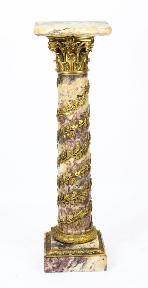 fig 2. Antique French Serpentine Marmo Viola Ormolu Marble Pedestal 19th C
