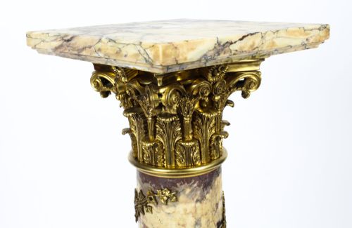 fig 4. Antique French Serpentine Marmo Viola Ormolu Marble Pedestal 19th C
