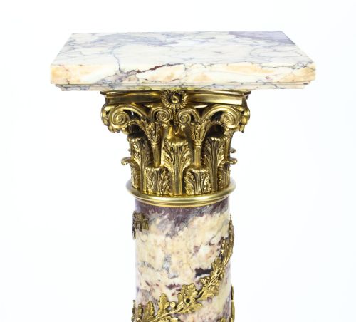 fig 5. Antique French Serpentine Marmo Viola Ormolu Marble Pedestal 19th C
