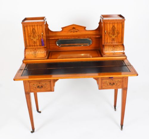 fig 2. Antique Edwardian Marquetry Inlaid Satinwood Writing Table Desk C1900