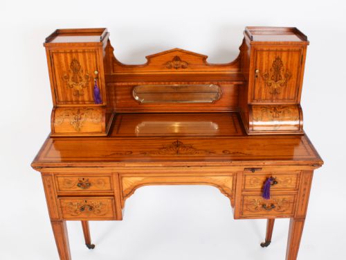 fig 3. Antique Edwardian Marquetry Inlaid Satinwood Writing Table Desk C1900