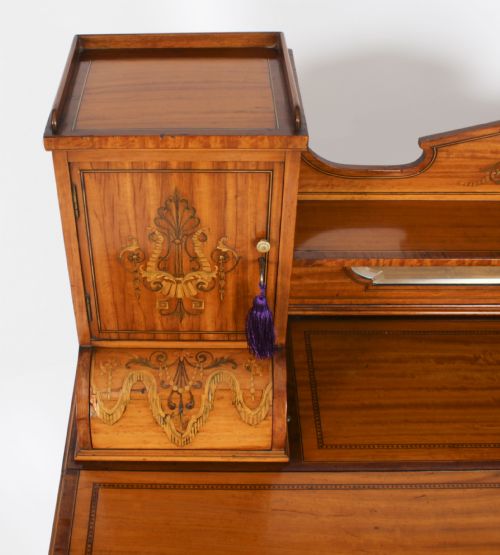 fig 7. Antique Edwardian Marquetry Inlaid Satinwood Writing Table Desk C1900