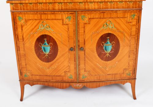 fig 2. Antique Edwardian Satinwood Hand-Painted Bowfront Side Cabinet 19th Century