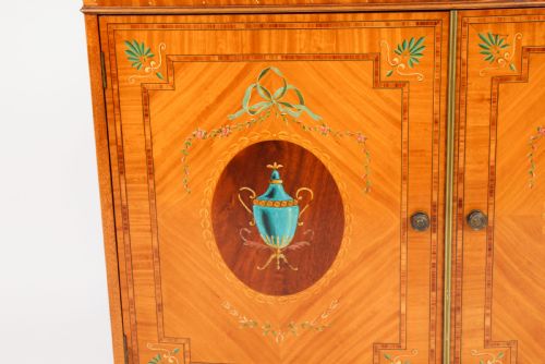fig 4. Antique Edwardian Satinwood Hand-Painted Bowfront Side Cabinet 19th Century