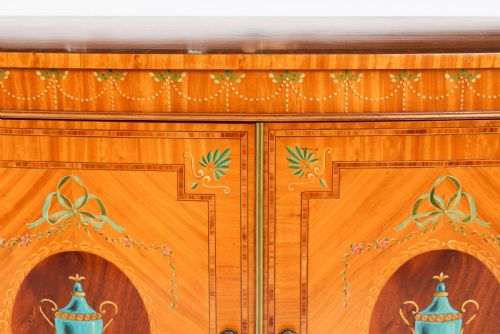 fig 5. Antique Edwardian Satinwood Hand-Painted Bowfront Side Cabinet 19th Century