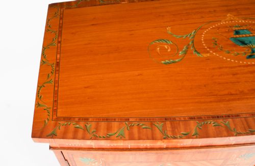 fig 8. Antique Edwardian Satinwood Hand-Painted Bowfront Side Cabinet 19th Century