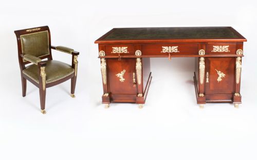 Antique French Empire Ormolu Mounted Desk & Armchair 19th Century

