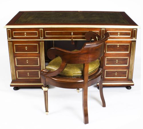 fig 1. Antique French Directoire Ormolu Mounted Pedestal Desk & Armchair 19th C
