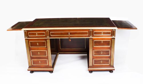 fig 3. Antique French Directoire Ormolu Mounted Pedestal Desk & Armchair 19th C
