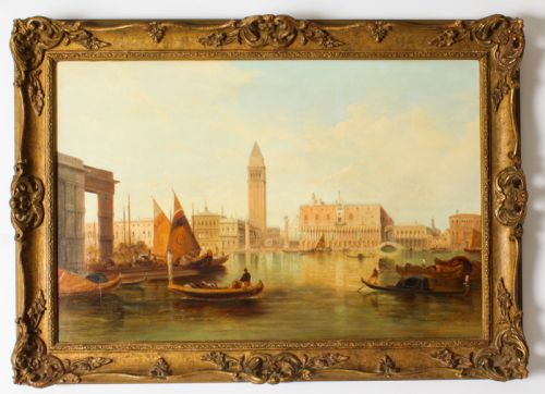 Antique Oil Painting Grand Canal Ducal Palace Venice Alfred Pollentine 1882
