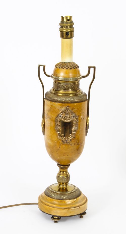 ANTIQUE PAIR FRENCH ORMOLU MOUNTED SIENA MARBLE TABLE LAMPS 19TH CENTURY - ADDITIONAL PHOTO 2