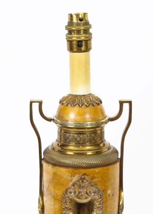 ANTIQUE PAIR FRENCH ORMOLU MOUNTED SIENA MARBLE TABLE LAMPS 19TH CENTURY - ADDITIONAL PHOTO 3