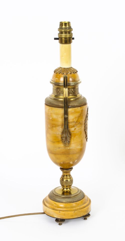 ANTIQUE PAIR FRENCH ORMOLU MOUNTED SIENA MARBLE TABLE LAMPS 19TH CENTURY - ADDITIONAL PHOTO 9