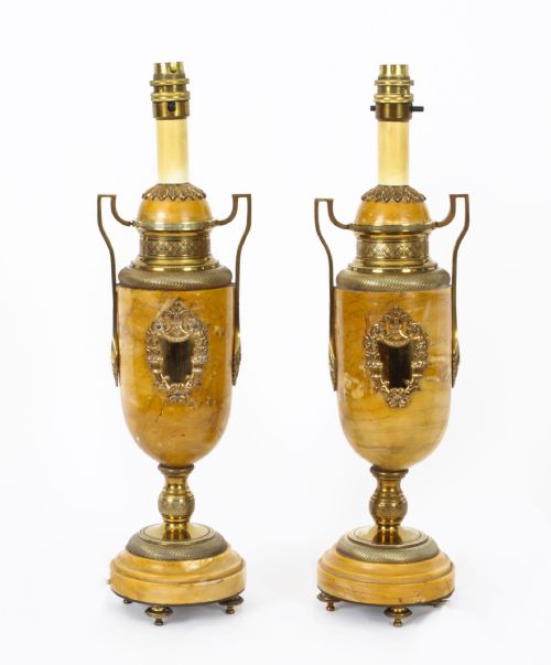 ANTIQUE PAIR FRENCH ORMOLU MOUNTED SIENA MARBLE TABLE LAMPS 19TH CENTURY - ADDITIONAL PHOTO 20