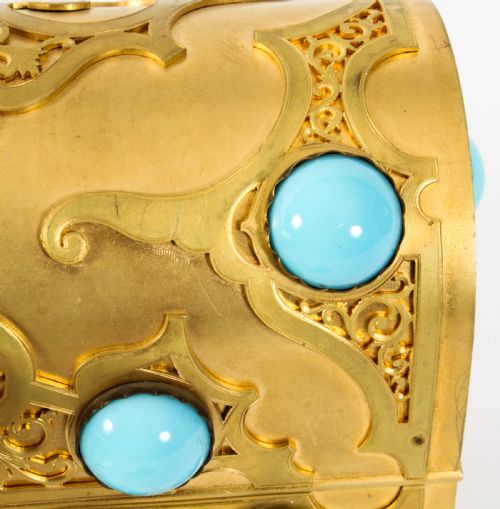fig 2. Antique French Ormolu Casket Turquoise Carnelian & Tigers-eye 19th Century
