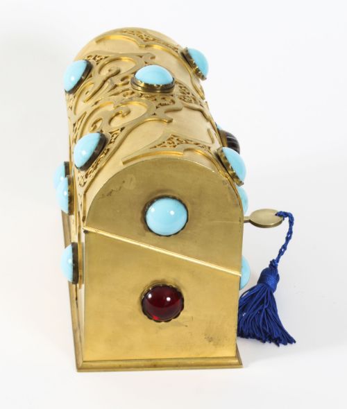 fig 3. Antique French Ormolu Casket Turquoise Carnelian & Tigers-eye 19th Century
