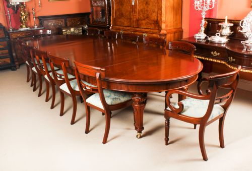fig 2. Antique 13ft William IV Oval Flame Mahogany Extending Dining Table 19thC