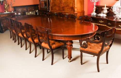 fig 3. Antique 13ft William IV Oval Flame Mahogany Extending Dining Table 19thC