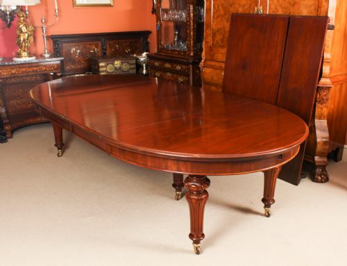 fig 7. Antique 13ft William IV Oval Flame Mahogany Extending Dining Table 19thC