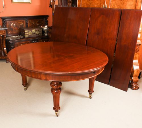 fig 9. Antique 13ft William IV Oval Flame Mahogany Extending Dining Table 19thC
