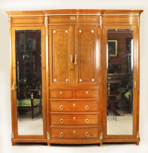 fig 1. Antique French Satinwood & Ormolu Mounted Wardrobe c.1880 19th C