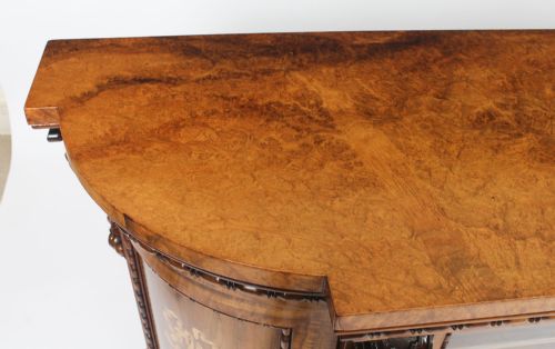 fig 1. Antique Victorian Burr Walnut & Floral Marquetry Credenza 19th C