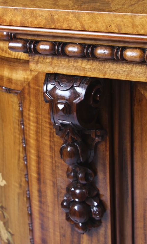 fig 7. Antique Victorian Burr Walnut & Floral Marquetry Credenza 19th C