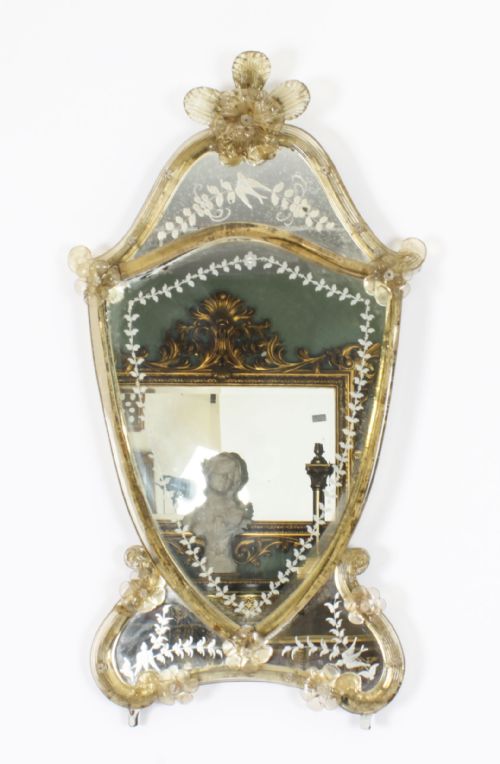 Antique Shield Shaped Venetian Mirror 19th Century 69x37cm
