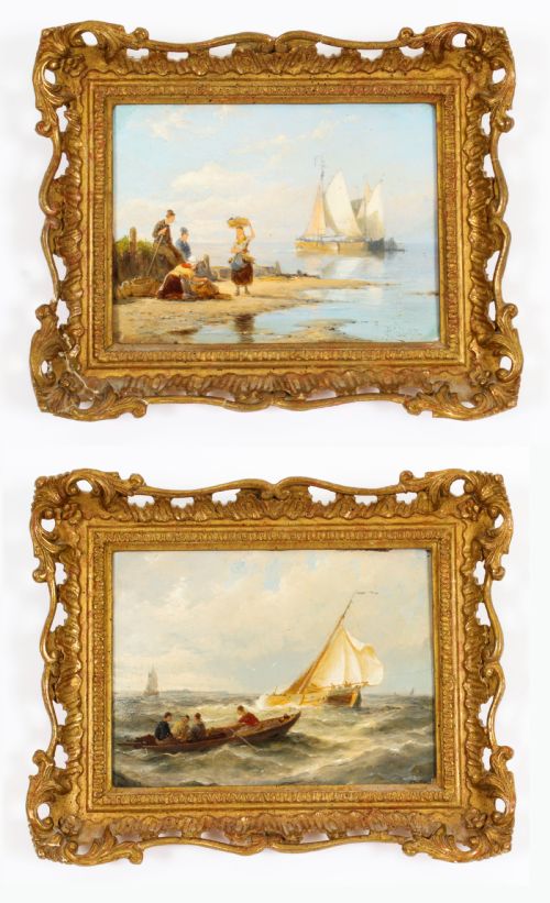 Antique Pair Waterscape Oil Paintings by Peter Dommersen 1887 19th C
