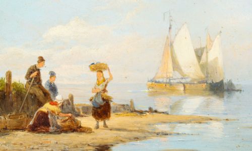fig 3. Antique Pair Waterscape Oil Paintings by Peter Dommersen 1887 19th C
