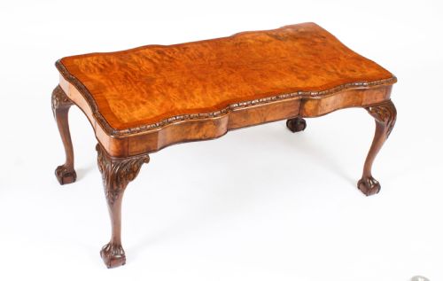 Antique Burr Walnut Queen Anne Revival Coffee Table C.1920
