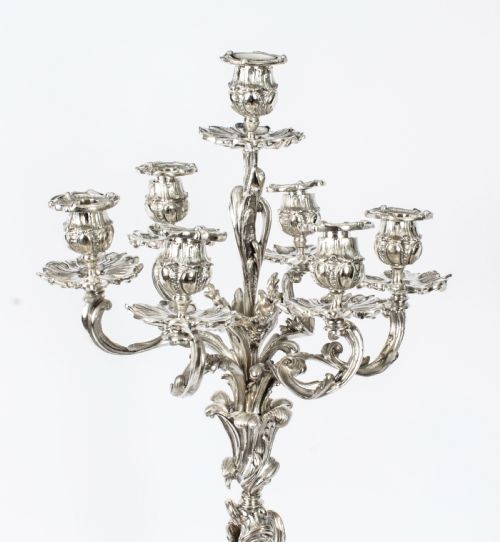 fig 2. Antique Pair French Rococo Revival 7 Light Silver Plated Candelabra c.1920