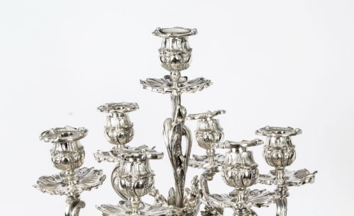 fig 3. Antique Pair French Rococo Revival 7 Light Silver Plated Candelabra c.1920