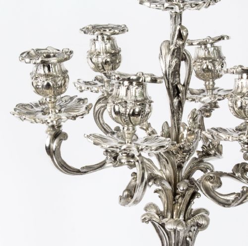 fig 4. Antique Pair French Rococo Revival 7 Light Silver Plated Candelabra c.1920