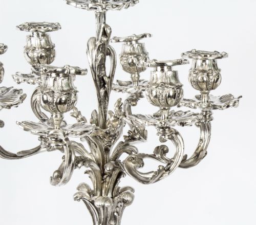 fig 5. Antique Pair French Rococo Revival 7 Light Silver Plated Candelabra c.1920