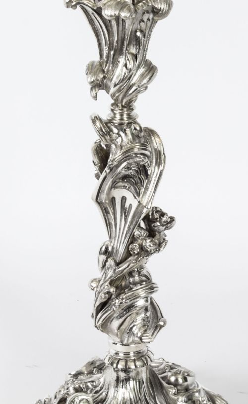 fig 6. Antique Pair French Rococo Revival 7 Light Silver Plated Candelabra c.1920