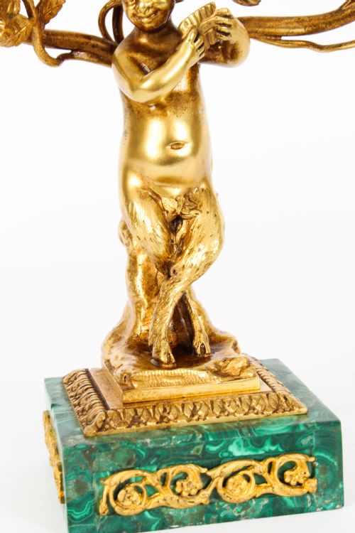 fig 4. Antique Pair Russian Malachite & Gilt Bronze Candelabra 19th C