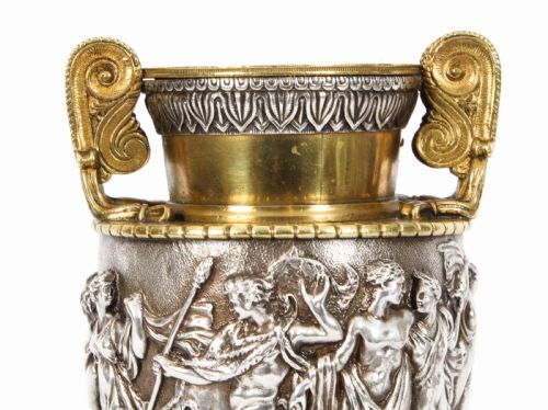 fig 3. Antique Pair French Grand Tour Silvered Bronze Urns 19th C