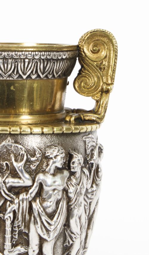fig 4. Antique Pair French Grand Tour Silvered Bronze Urns 19th C