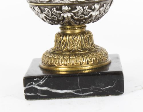 fig 5. Antique Pair French Grand Tour Silvered Bronze Urns 19th C